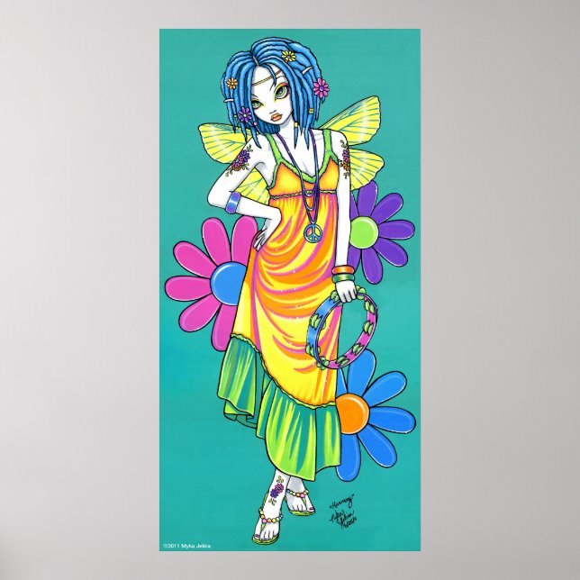 Póster poster de hadas para niños con flores de arcoiris  (Frente)
