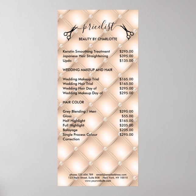 Póster Poster de Hair Stylist Pricelist (Frente)