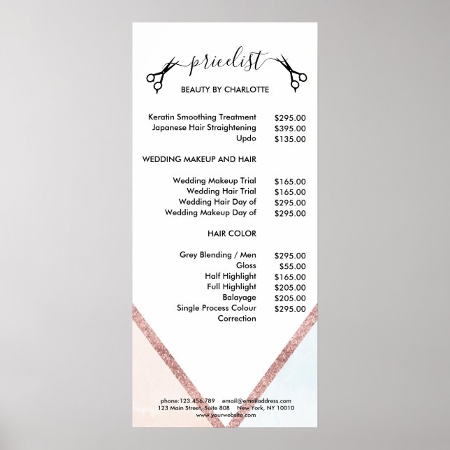 Póster Poster de Hair Stylist Pricelist (Frente)