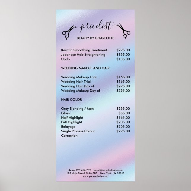 Póster Poster de Hair Stylist Pricelist (Frente)