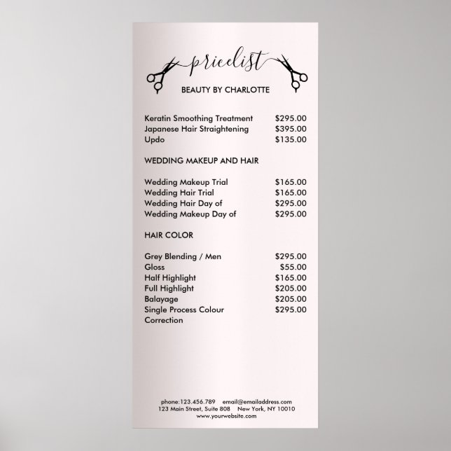 Póster Poster de Hair Stylist Pricelist (Frente)