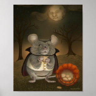 Póster Poster de Halloween con el ratón de vampiro