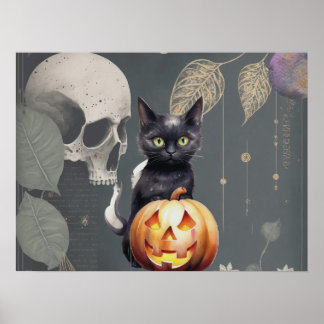 Póster Poster de Halloween de Gato Negro espeluznante