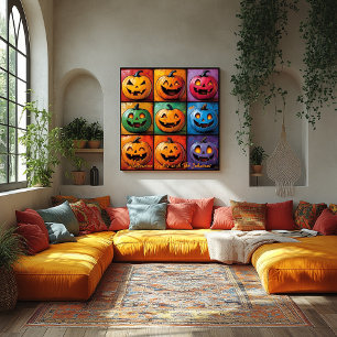 Póster Poster de Halloween de Pop Art Jack-o'-Lantern Gri