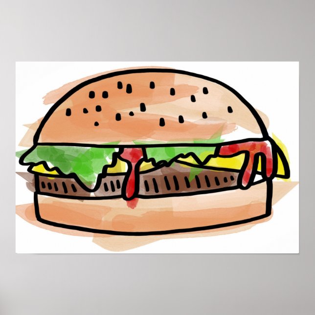 Póster Poster de hamburguesa de color agua (Frente)