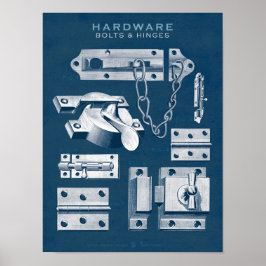 Póster Poster de hardware antiguo Bolts-Hinges CyanBluepr