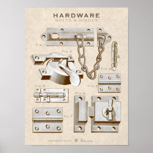 Póster Poster de hardware de época Bolts-Hinges Antique S