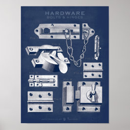 Póster Poster de hardware de época Bolts-Hinges Denim Dar