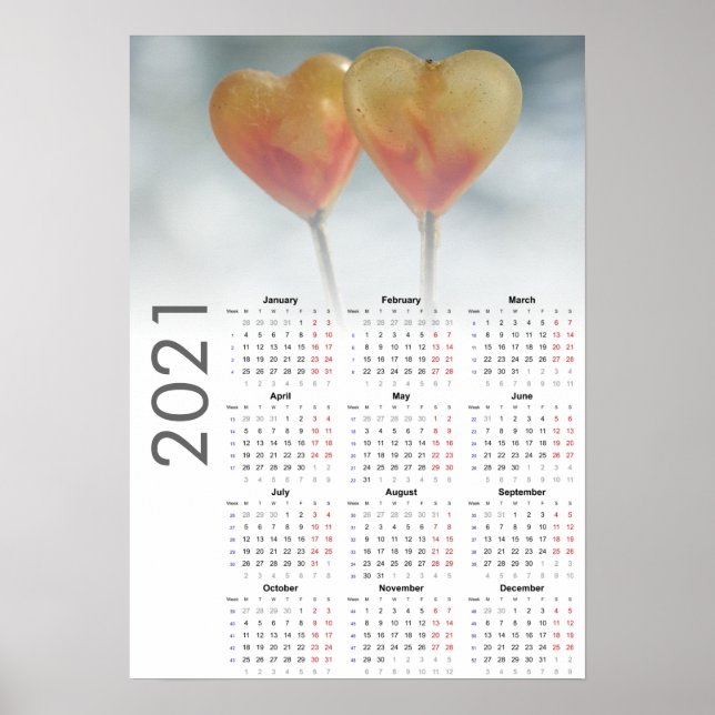 Póster Poster de Hearts Calendar 2021 - Lunes primero (Frente)