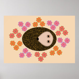 Póster Poster de Hedgehog y Flores Sleepy
