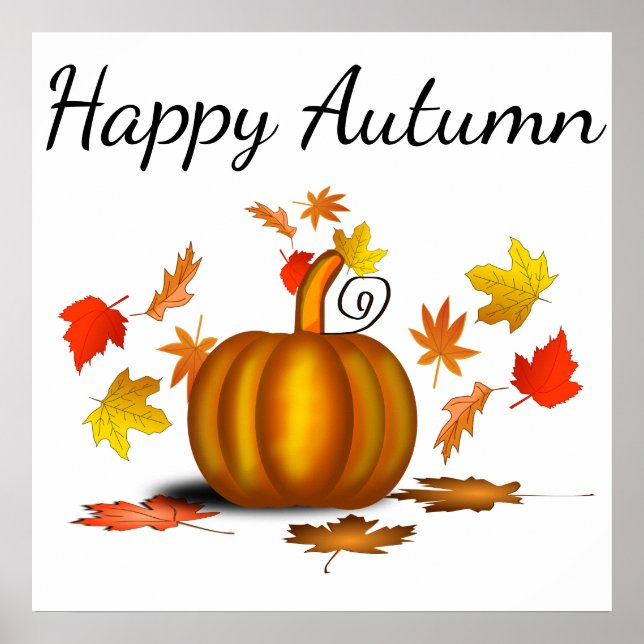 Póster Poster de hojas de otoño y calabaza (Frente)
