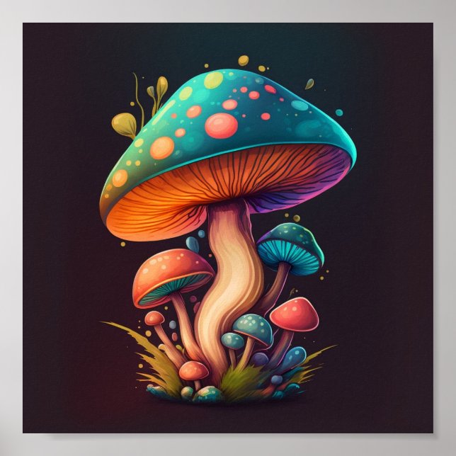Póster Poster de hongos Trippy Blue Amanita Muscaria (Frente)