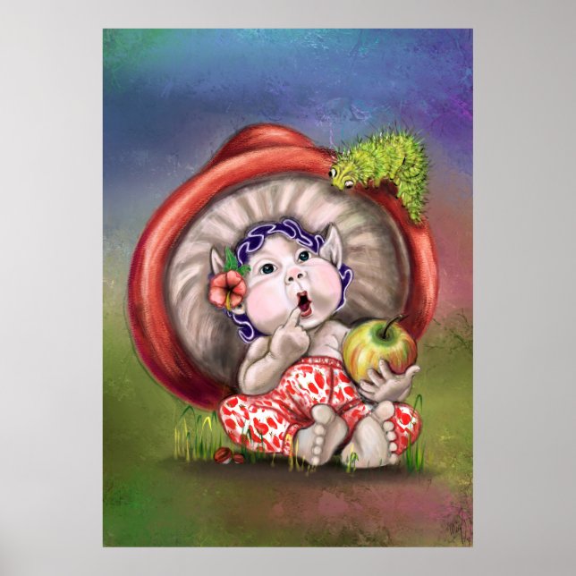 Póster Poster de hongos y orugas para bebés - Pintura (Frente)