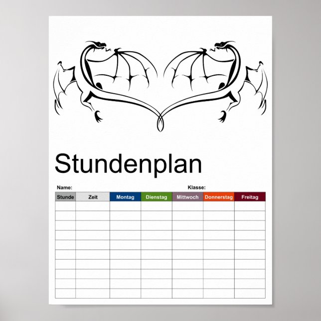 Póster Poster de horarios simple del dragón volador (Frente)