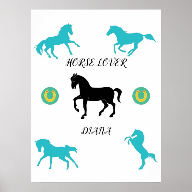 Póster Poster de Horse Lover con nombre personalizado. (Frente)