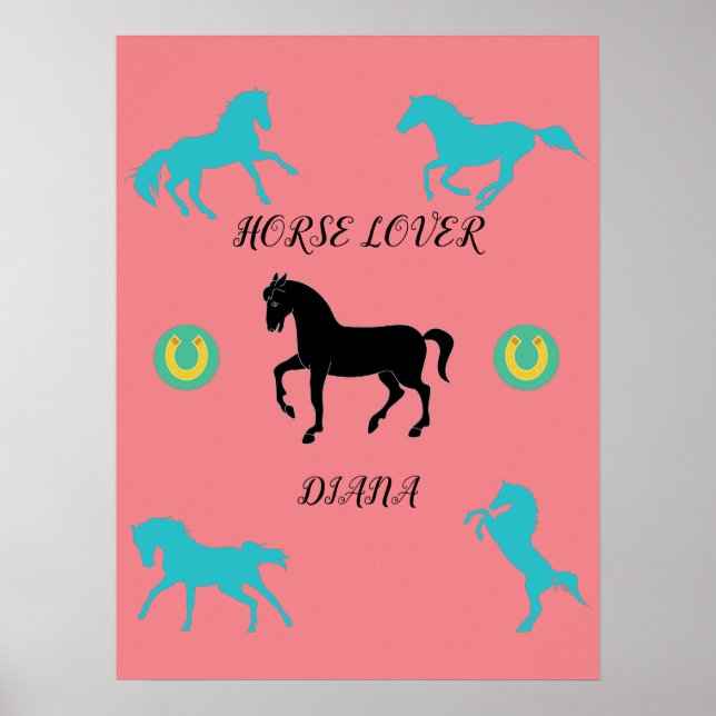 Póster Poster de Horse Lover con nombre personalizado. (Frente)