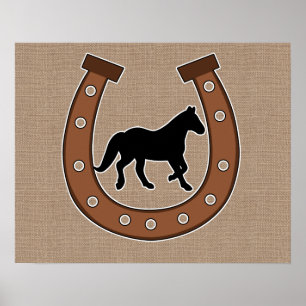 Póster Poster de Horseshoe y Horse Faux Burlap
