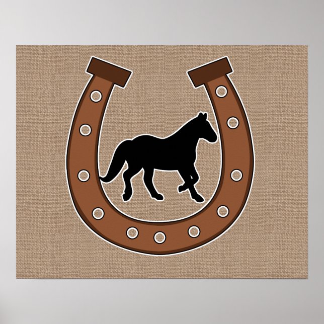Póster Poster de Horseshoe y Horse Faux Burlap (Frente)