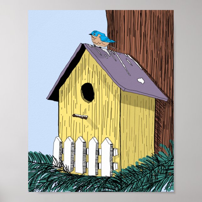 Póster Poster de Ilustracion de la casa de pájaros (Frente)