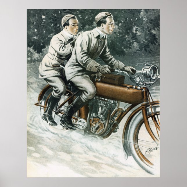 Póster poster de Ilustracion de motocicleta de época 1912 (Frente)