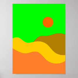 Póster Poster de Ilustracion de paisaje de montaña Retro