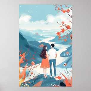 Póster Poster de Ilustracion de pareja china moderna