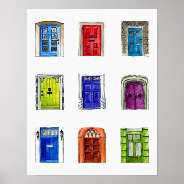 Póster Poster de Ilustracion de puertas coloridas (Frente)