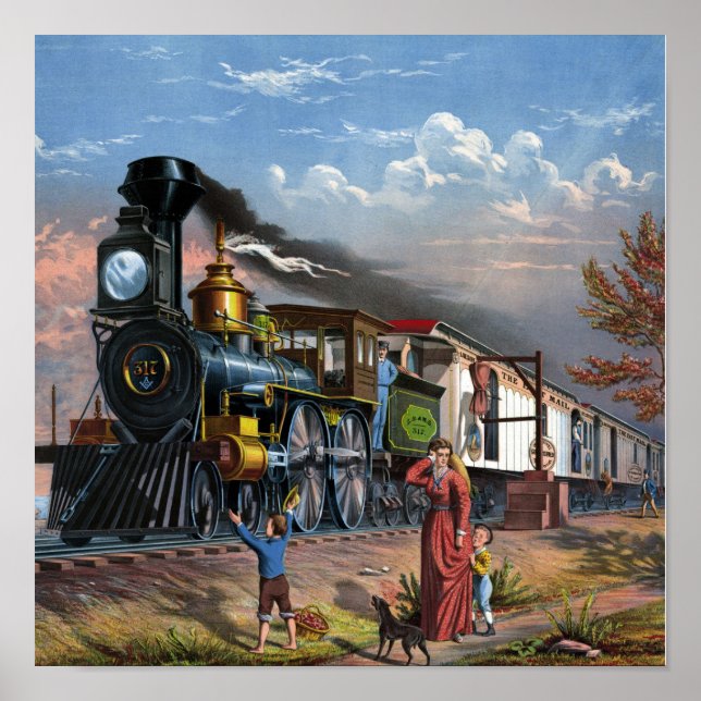 Póster Poster de Ilustracion de trenes de época (Frente)