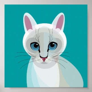 Póster Poster de ilustracion Gato Blanco Geométrico