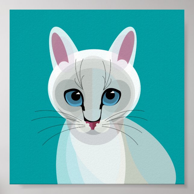 Póster Poster de ilustracion Gato Blanco Geométrico (Frente)