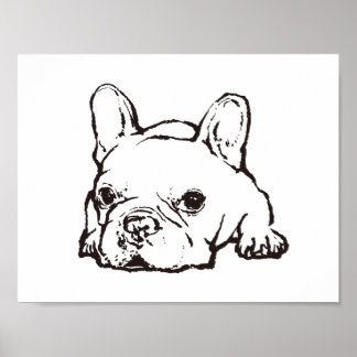 Póster Poster de Ilustracion manuscrito de Bulldog francé