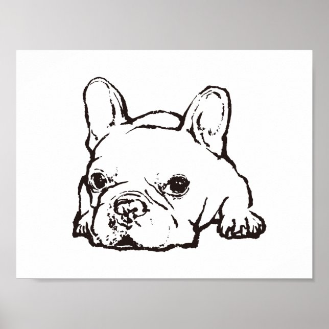 Póster Poster de Ilustracion manuscrito de Bulldog francé (Frente)