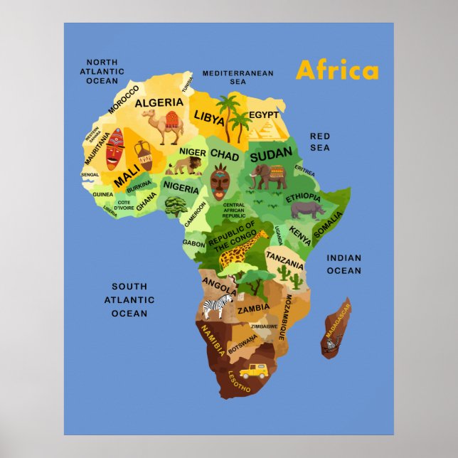 Póster Poster de ilustraciones de Africa Map (Frente)