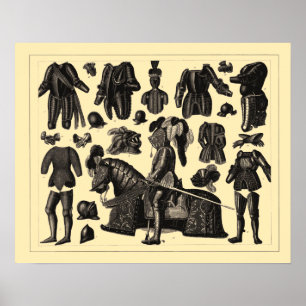 Póster Poster de Ilustraciones de armas medievales de épo