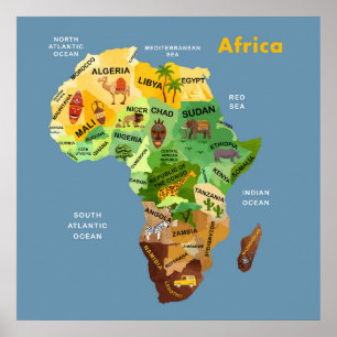 Póster Poster de ilustraciones de Mapa de África