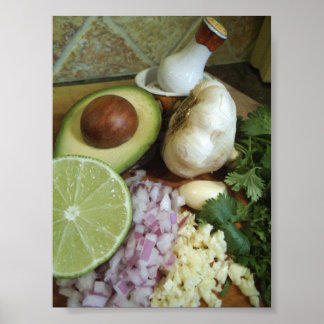 Póster Poster de ingredientes de Guacamol frescos