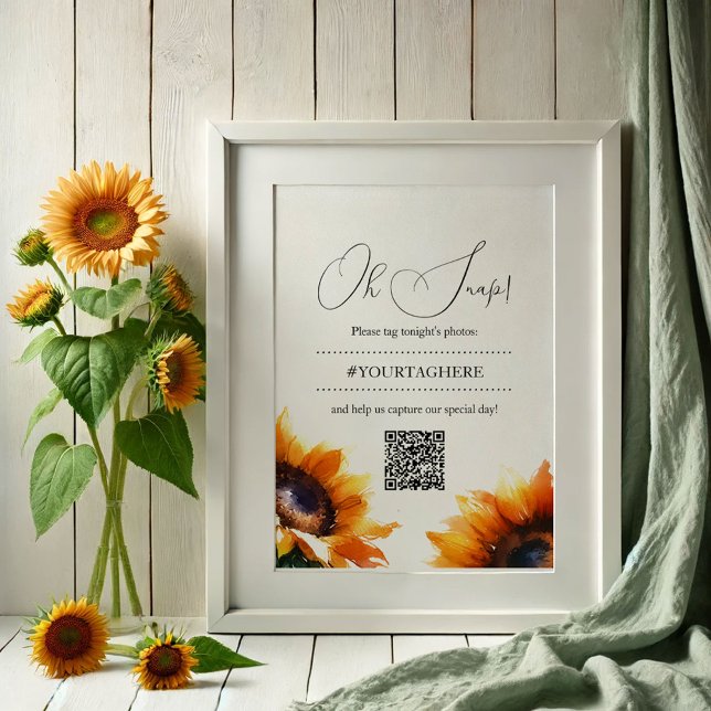 Póster Poster de Instagram Boda de girasol (Sunflower wedding decor Oh Snap poster with QR code by VG Invites)