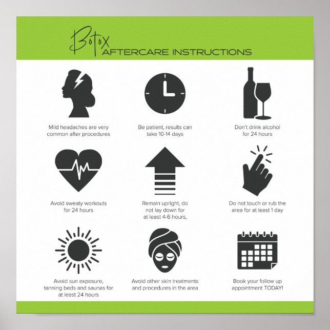 Póster Poster de Instrucciones de Botox Aftercare (Frente)
