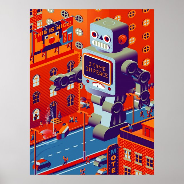 Póster poster de invasión de robots (Frente)