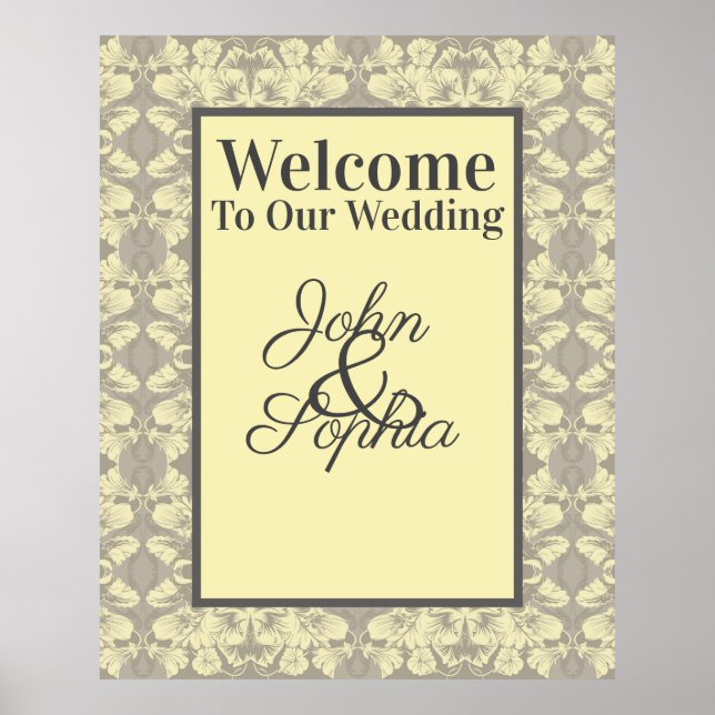 Póster Poster de Invitación floral de marfil y gris (Frente)