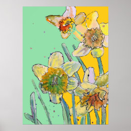 Póster Poster de jardín de flores de Aqua amarillo
