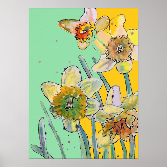 Póster Poster de jardín de flores de Aqua amarillo (Frente)