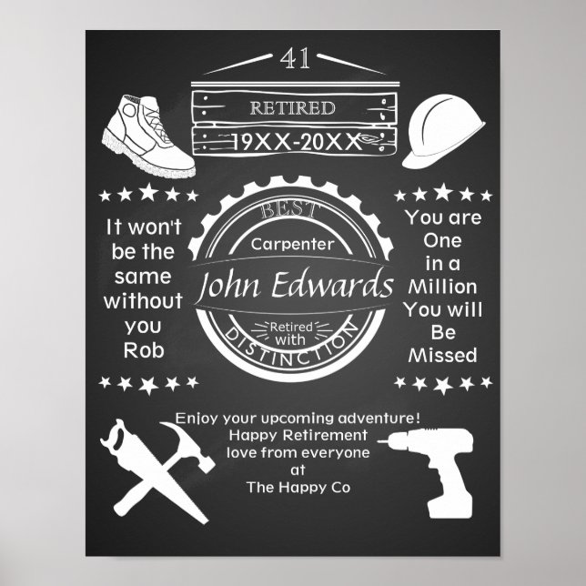Póster Poster de Jubilación Personalizada Hombre Construc (Frente)