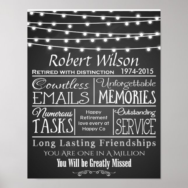 Póster Poster de Jubilación Personalizada Imprimir luces  (Frente)