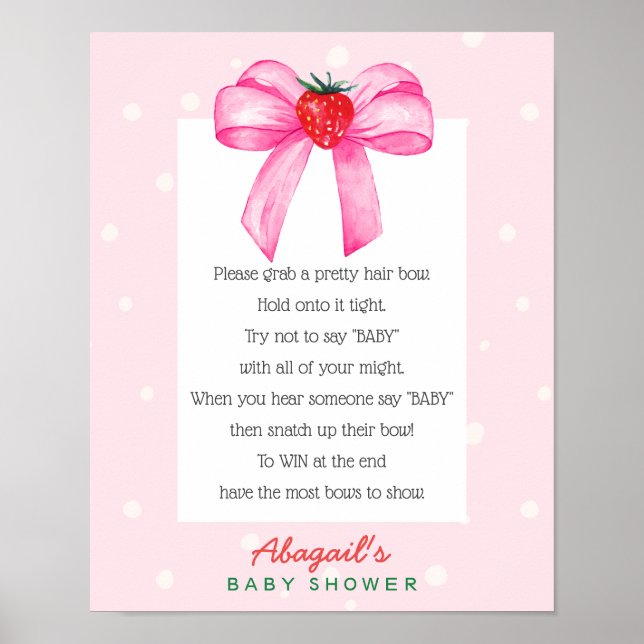 Póster Poster de juego Baby Shower Strawberry Bow (Frente)
