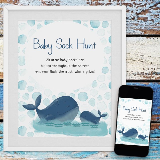 Póster Poster de juego de Baby Shower Happy Whale Sock Hu (Baby Shower game poster from my Happy Whale collection. Message if you need different items.
)