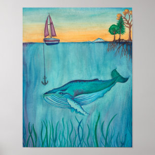 Póster Poster de la acuarela de la ballena