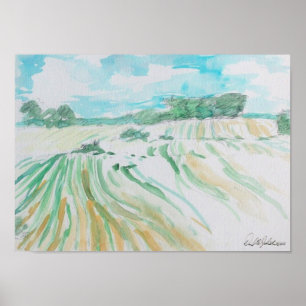 Póster Poster de la acuarela de las tierras de labrantío