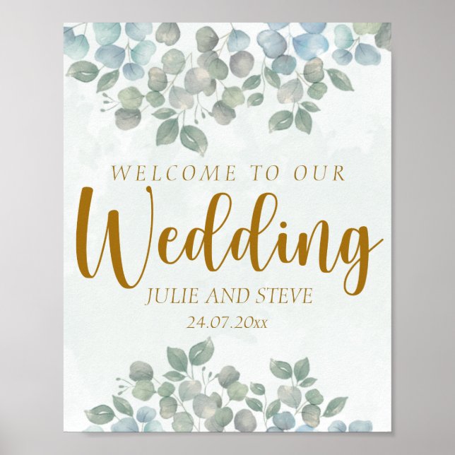 Póster Poster de la acuarela del eucalipto verde sabio (Frente)