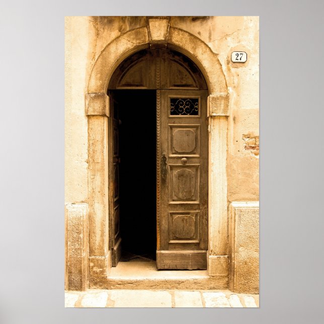Póster Poster de la antigua puerta en el edificio antiguo (Frente)